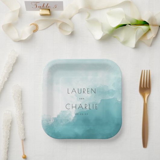 Sanftes Blau Aquarell Pappteller (Hochzeit)
