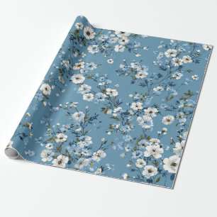 Sanftes Blau Weiß Ditsy Blumen Pastell Boho 70er Geschenkpapier