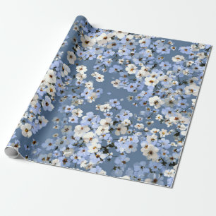 Sanftes Blau Weißes Ditsy-Blumen-Pastell-Boho 70er Geschenkpapier