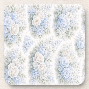 Sanftes Blau Weißes Wasserfarben-Blumen Elegant Ro Getränkeuntersetzer