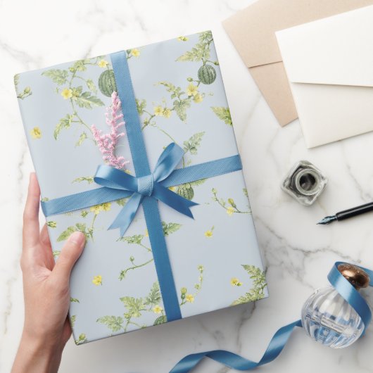 Sanftes Blaugrau Mini Wassermelone Botanisch Geschenkpapier (Schenken)