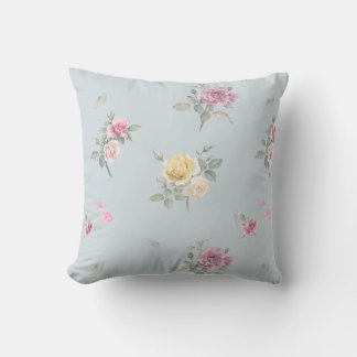 Sanftes Blaugrau Rosen-Wasserfarben-Blumenmuster Kissen