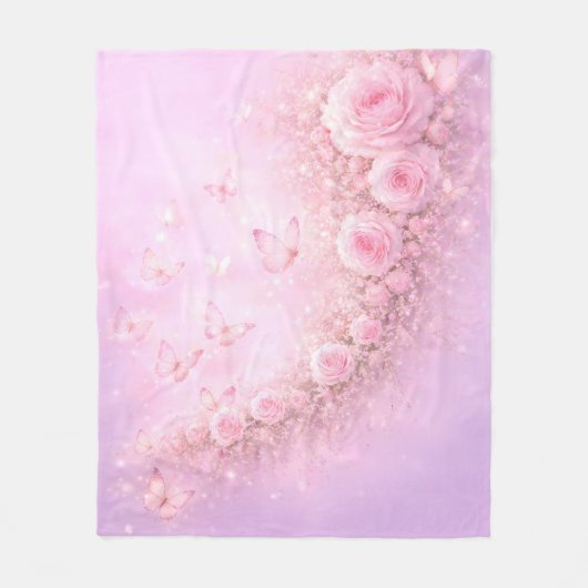 Sanftes Blumenmuster – Weiche rosa Rosen mit Sanft Fleecedecke (Vorderseite)