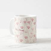 Sanftes Boho-Rosa-Blumenmuster Personalisiert Kaffeetasse (Vorderseite Links)