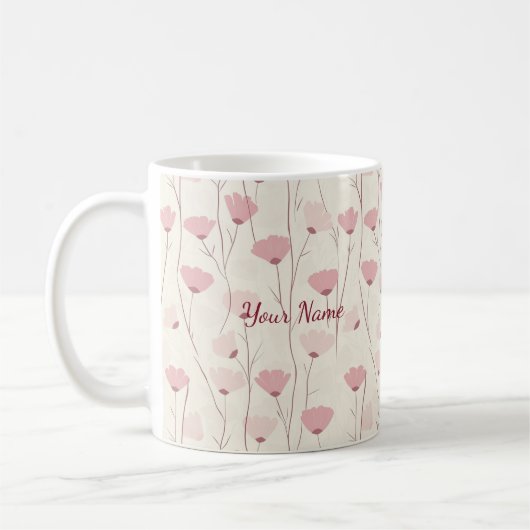 Sanftes Boho-Rosa-Blumenmuster Personalisiert Kaffeetasse (Links)