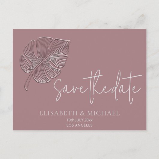 Sanftes, einfaches, geprägtes tropisches Blatt Ankündigungspostkarte (Vorderseite)