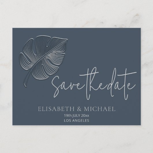 Sanftes, einfaches, geprägtes tropisches Blatt Ankündigungspostkarte (Vorderseite)