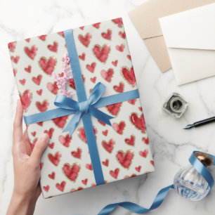Sanftes Elfenbein Aquarell-Herzen mit künstliche Geschenkpapier