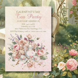 Sanftes Erröten Floraler Tee Galentine-Party Vinta Einladung