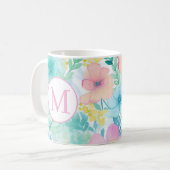 Sanftes Frühlingsblumen-Wasserfarben-Monogramm Kaffeetasse (Vorderseite Links)