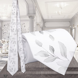 Sanftes Grau Eukalyptus auf reinweiße Hochzeit Krawatte
