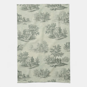 Sanftes Grau Rustikale Farm-Toile-Landschaft Geschirrtuch