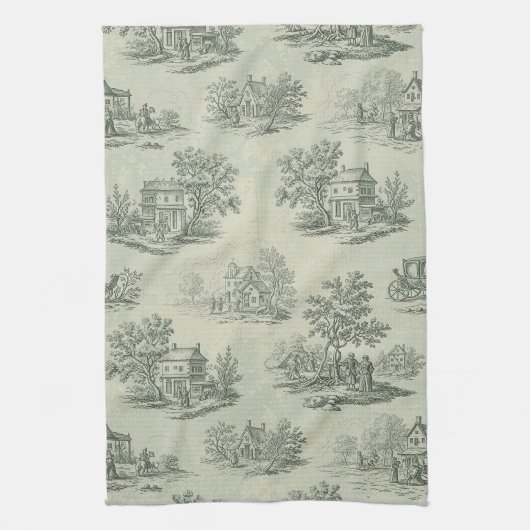 Sanftes Grau Rustikale Farm-Toile-Landschaft Geschirrtuch (Vertikal)