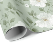 Sanftes grünes Blumen-Cream-Blumenmuster Geschenkpapier (Rolleneckpunkt)