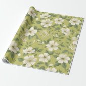 Sanftes grünes Blumen-Cream-Blumenmuster Geschenkpapier (Ungerollt)