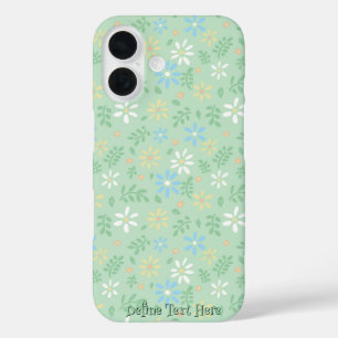 Sanftes grünes Blumenmuster mit weißen blauen gelb iPhone 16 Hülle