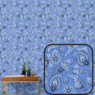 Sanftes mittelblaues florales Paisley Elegant  Tapete