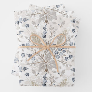 Sanftes neutrales Boho-Blumen-Botanik-Frühlingsmus Geschenkpapier Set