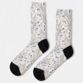 Sanftes neutrales Boho-Blumen-Botanik-Frühlingsmus Socken (Linkes Detail)