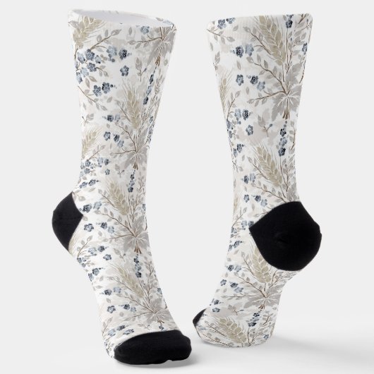 Sanftes neutrales Boho-Blumen-Botanik-Frühlingsmus Socken (Gewinkelt)