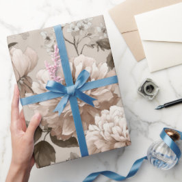 Sanftes Neutrales Rosa Beiges Blumenmuster Geschenkpapier