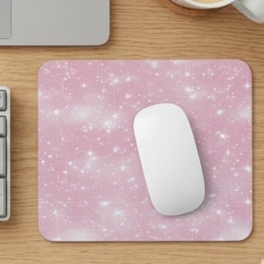 Sanftes Pastellrosa Funkelnde Sternen Schimmer Gla Mousepad