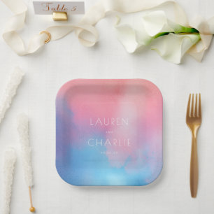 Sanftes Rosa Blau Aquarell Pappteller