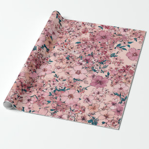 Sanftes Rosa Ditsy Blumen Pastell Boho 70er Jahre Geschenkpapier