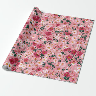 Sanftes Rosa Ditsy-Blumen-Pastell-Boho-70er-Jahre- Geschenkpapier