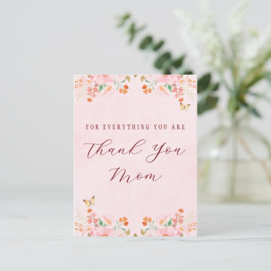 Sanftes Rosa Elegantes Blumen Dankeschön Muttertag Postkarte (Stehend Vorderseite)