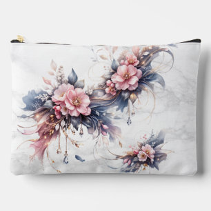 Sanftes rosa florales Luxus-Kunstwerk mit goldenen Zubehörtasche