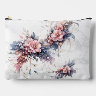 Sanftes rosa florales Luxus-Kunstwerk mit goldenen Zubehörtasche