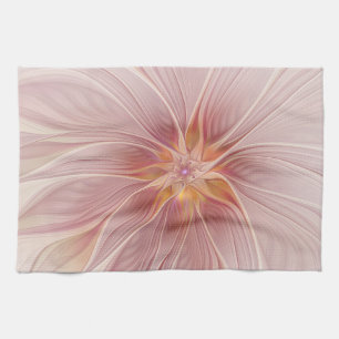 Sanftes rosa florales Traum-Abstraktes Fraktal-Kun Geschirrtuch