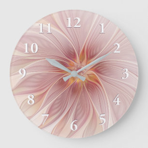 Sanftes rosa florales Traum-Abstraktes Fraktal-Kun Große Wanduhr