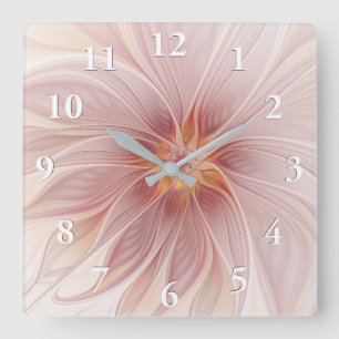 Sanftes rosa florales Traum-Abstraktes Fraktal-Kun Quadratische Wanduhr