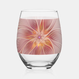 Sanftes rosa florales Traum-Abstraktes Fraktal-Kun Weinglas Ohne Stiel