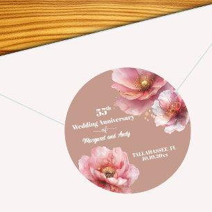 Sanftes Rosa Gold Blumen 55. Hochzeitstag Runder Aufkleber