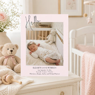 Sanftes Rosa Hallo Baby Foto Geburtsanzeige Postkarte
