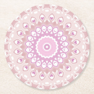 Sanftes Rosa-Mandala mit Herz- und Blütenblattmoti Runder Pappuntersetzer