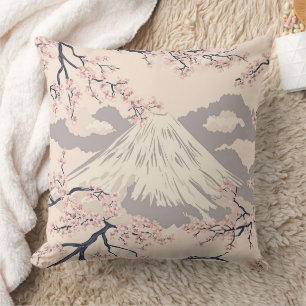 Sanftes Rosa Sakura Mount Fuji Landschaftsmuster Kissen