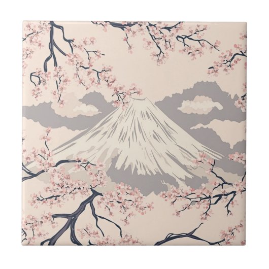 Sanftes Rosa Sakura Mount Fuji Szenenmuster Fliese (Vorderseite)