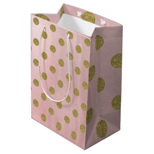 Sanftes Rosarot Gold Glitter Glam Polka Punkte Par Mittlere Geschenktüte