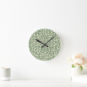 Sanftes Salbeigrün Botanisches Blatt Laubmuster Runde Wanduhr
