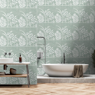 Sanftes Salbeigrün Florale Volksbotanik Silhouette Tapete