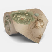 Sanftes Salbeigrün und cremefarbene Rose Krawatte (Gerollt)