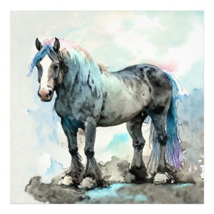 Sanftes Shire Horse Aquarell Blau Fotodruck
