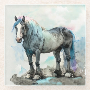 Sanftes Shire Horse Aquarell Blau Glasuntersetzer