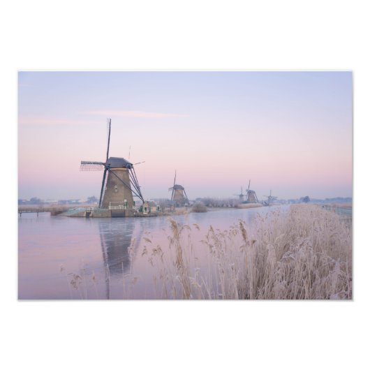 Sanftes Sonnenlicht im Winter über Windmühlen Fotodruck (Vorne)