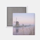 Sanftes Sonnenlicht im Winter über Windmühlen Magnet (Vorderseite/Rückseite)