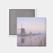 Sanftes Sonnenlicht im Winter über Windmühlen Magnet (Vorderseite/Rückseite)